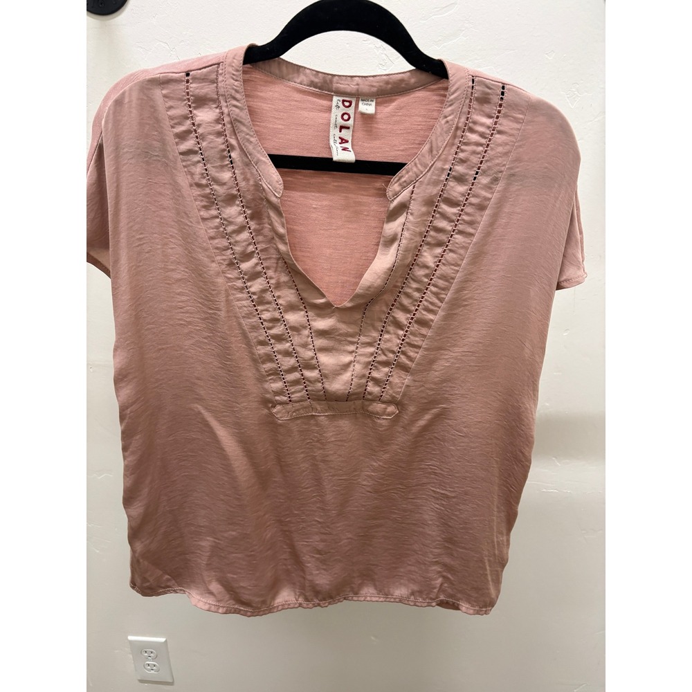 Dolan Left Coast Collection Womens Pink Satin Mixed Media V-Neck Blouse Small